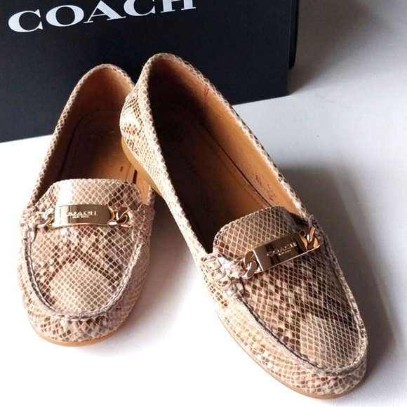COACH Slip-On Driver Shoe  Leather Snakeskin Goldtone Coach Bar  Size 9 - Picture 3 of 12